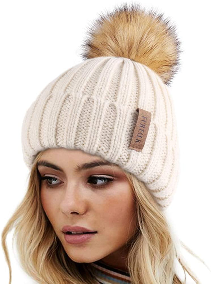 FURTALK Womens Winter Knitted Beanie Hat with Faux Fur Pom Warm Knit Skull Cap Beanie for Women… Apparel & Accessories > Clothing Accessories > Hats KYLIE MAX 04-beige  