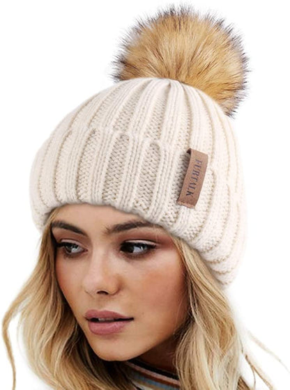 FURTALK Womens Winter Knitted Beanie Hat with Faux Fur Pom Warm Knit Skull Cap Beanie for Women… Apparel & Accessories > Clothing Accessories > Hats KYLIE MAX 04-beige  
