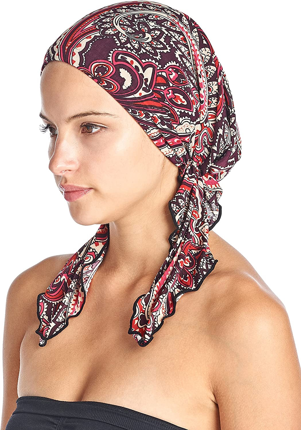 Ashford & Brooks Pre Tied Bandana Turban Chemo Head Scarf Sleep Hair Cover Hat Apparel & Accessories > Clothing Accessories > Bandanas & Headties Ashford & Brooks Paisley Wine One Size 
