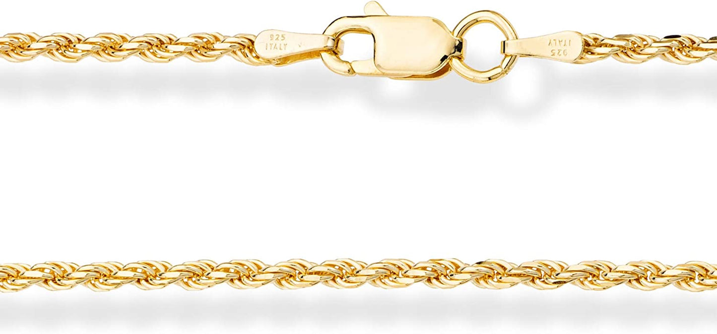 Miabella 18K Gold over Sterling Silver Italian 2Mm, 3Mm Diamond-Cut Braided Rope Chain Anklet Ankle Bracelet for Women Teen Girls, 925 Made in Italy Apparel & Accessories > Jewelry > Anklets Miabella   