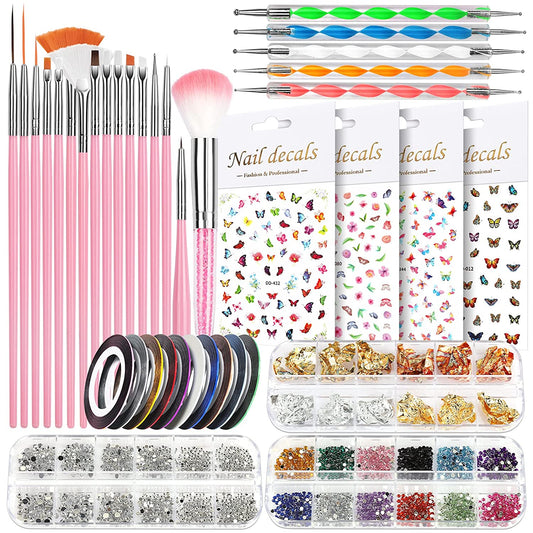 Nail Art Brushes, Nail Dotting Tools, Nail Dust Brush, Teenitor Nail Art Kit for Beginners, Butterfly Nail Art Stickers, Nail Art Rhinestone, Nail Art Foil, Nail Art Striping Tapes, Nail Design Kit Health & Beauty > Personal Care > Cosmetics > Cosmetic Tools > Nail Tools Teenitor Pink  