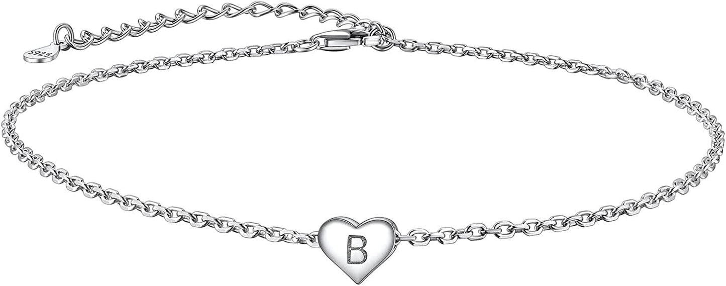 Suplight 925 Sterling Silver A-Z Initial Heart Anklets, Dainty Ankle Bracelets Beach Jewelry for Women Girls (With Gift Box) Apparel & Accessories > Jewelry > Anklets Suplight Jewelry B  