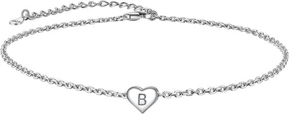 Suplight 925 Sterling Silver A-Z Initial Heart Anklets, Dainty Ankle Bracelets Beach Jewelry for Women Girls (With Gift Box) Apparel & Accessories > Jewelry > Anklets Suplight Jewelry B  