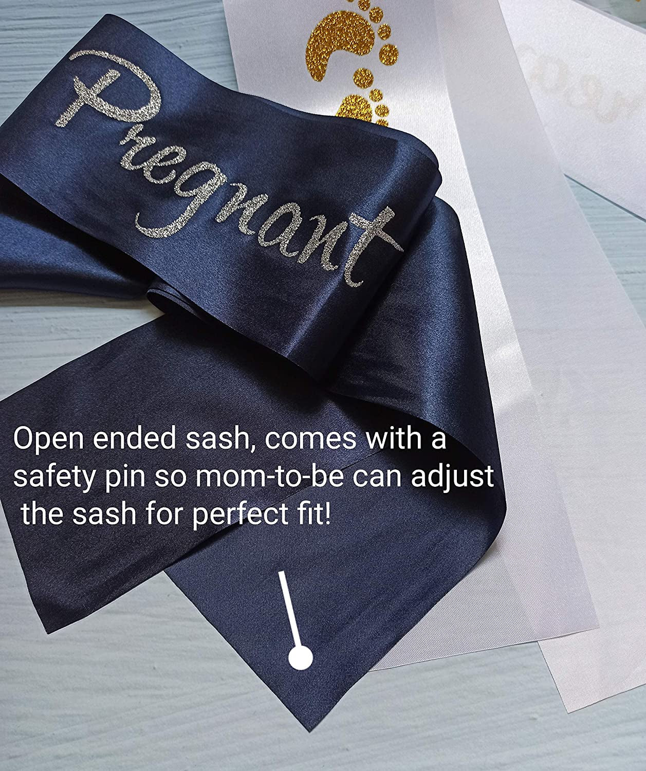 Baby Shower Mom Sash, Pregnant AF Sash for Mommy to Be, Baby Gender Reveal Pregnancy Announcement Decorations, Pink or Blue Boy or Girl Sex Reveal Supplies, Future Mummy Gift, White Apparel & Accessories > Clothing Accessories > Sashes Magnusson's Garden   