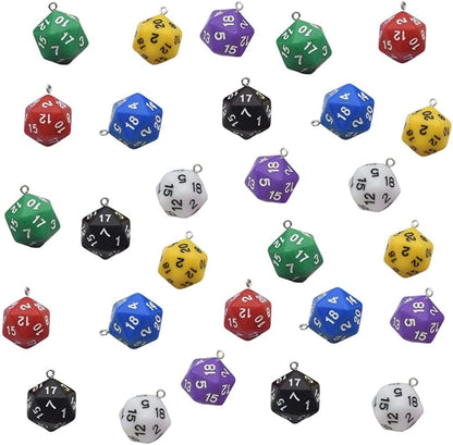 28Pcs 3D Dice Charms Pendants Colorful 20-Sided Dice Charms Acrylic Polyhedral Dice Charms Bulk for DIY Bracelet Necklace Earrings Keychains Jewelry Making Ornament