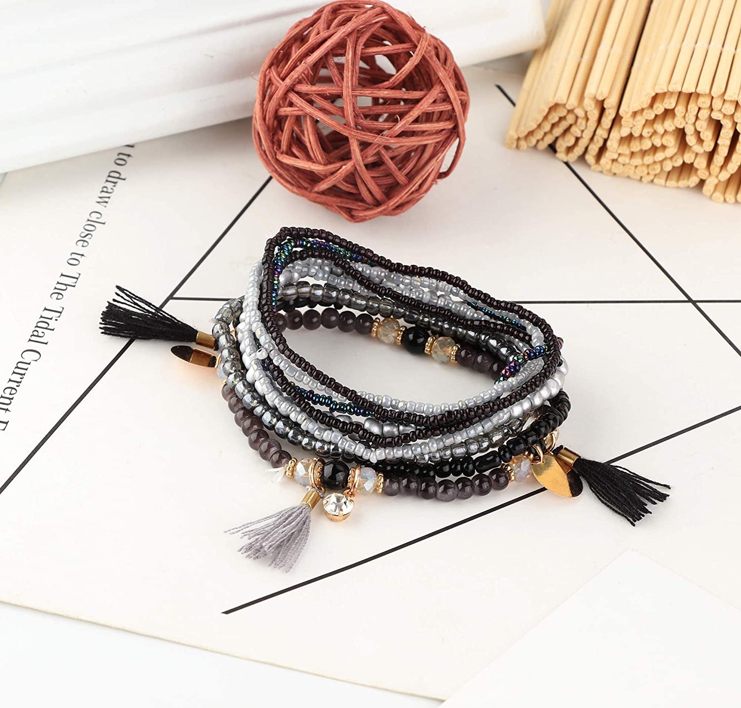MILACOLATO 6Sets Boho Bead Bracelets Set Multilayered Stackable Bracelets Comfortable Stretch Bracelets Multicolor Bohemian Charm Bracelets for Women Girls Apparel & Accessories > Jewelry > Bracelets MILACOLATO   