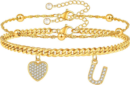 Gold Ankle Bracelets for Women 14K Gold Plated Heart Initial Cuban Link Anklets for Women Charm Gold Anklet for Women Summer Bracelets for Teen Girls Women Anklets Jewelry Apparel & Accessories > Jewelry > Anklets BRIJEWLIC U  