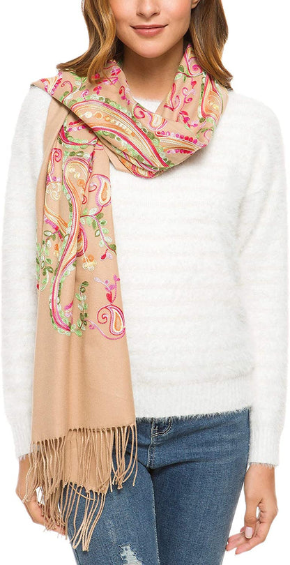 Women'S Embroidered Oversize Tassel Shawl Scarf Wraps for Women Apparel & Accessories > Clothing Accessories > Scarves & Shawls Urban CoCo   