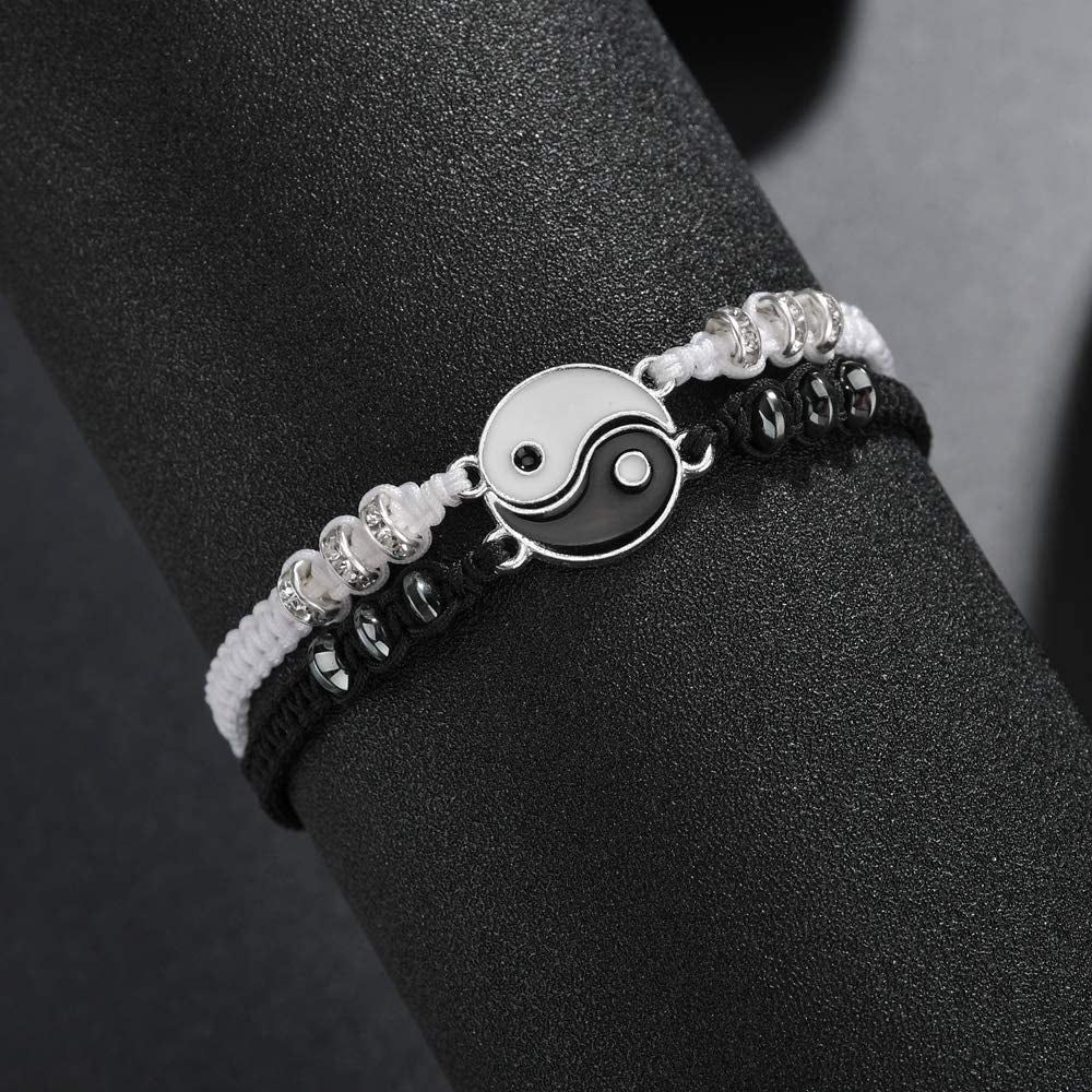 Best Friend Bracelets for 2 Matching Yin Yang Adjustable Cord Bracelet for Bff Friendship Relationship Boyfriend Girlfriend Valentines Gift Apparel & Accessories > Jewelry > Bracelets ButiShop   