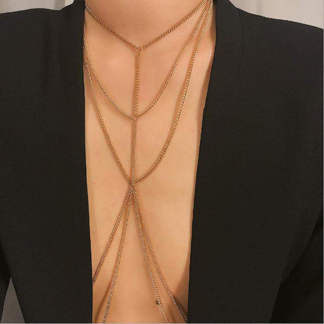 Bounzhi Harness Body Chain Bra Sexy Silver Body Jewelry Necklace Bikini Chains for Women and Girls(Silver), Free Sizes, B-015 Apparel & Accessories > Jewelry > Body Jewelry Bounzhi   