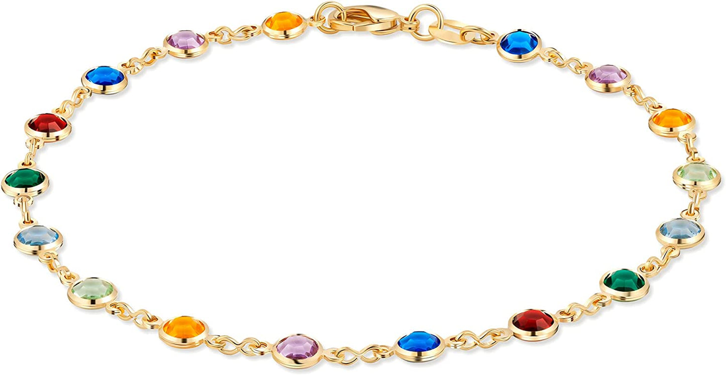 Barzel 18K Gold Plated Gold and Multi Color Crystal Baguette Anklet Apparel & Accessories > Jewelry > Anklets Barzel Multicolor Dark Round  