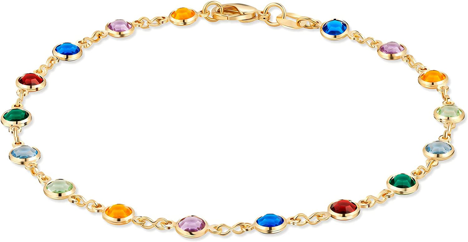 Barzel 18K Gold Plated Gold and Multi Color Crystal Baguette Anklet Apparel & Accessories > Jewelry > Anklets Barzel Multicolor Dark Round  