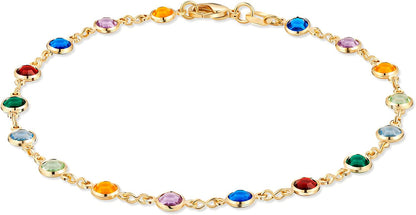 Barzel 18K Gold Plated Gold and Multi Color Crystal Baguette Anklet Apparel & Accessories > Jewelry > Anklets Barzel Multicolor Dark Round  