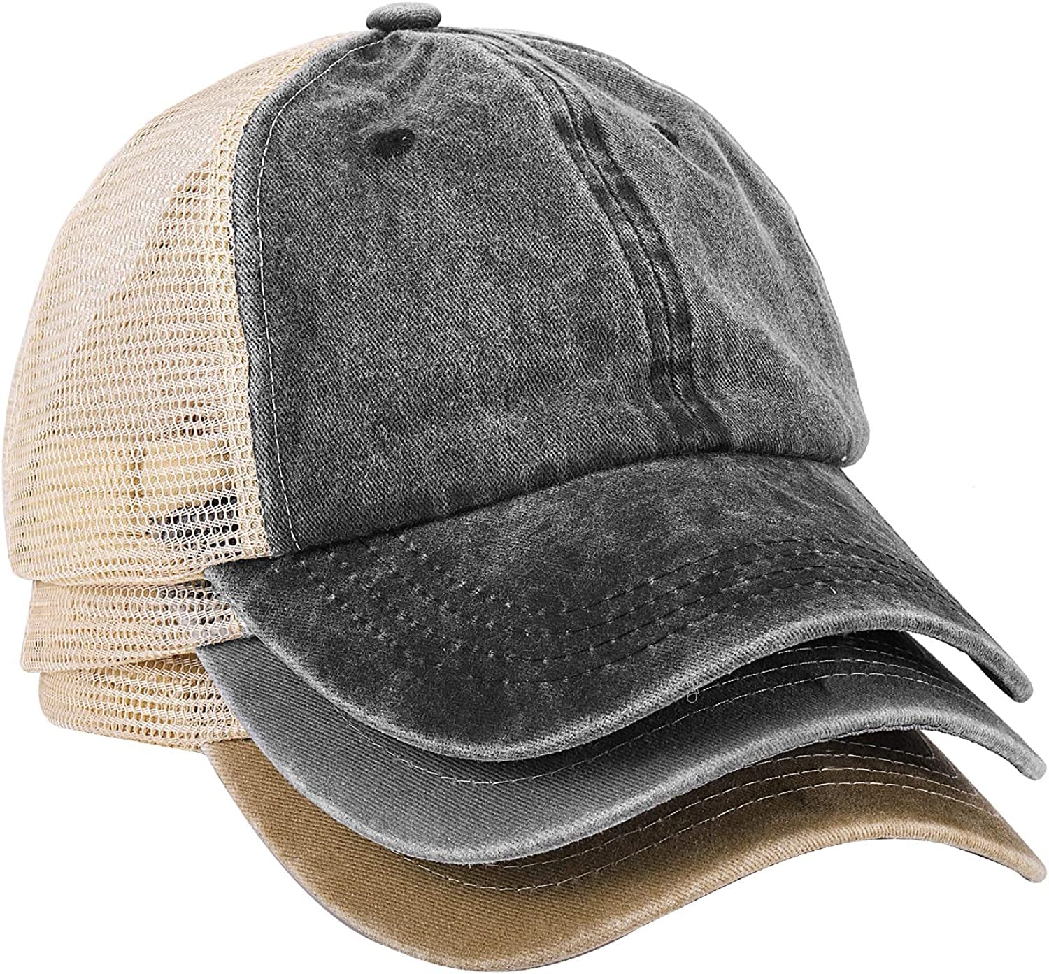 MEINICY 3 Pack Washed Plain Baseball Cap, Retro Adjustable Dad Hats Gift for Men/Women,Unstructured/Cotton Apparel & Accessories > Clothing Accessories > Hats MEINICY Black+gray+khaki  