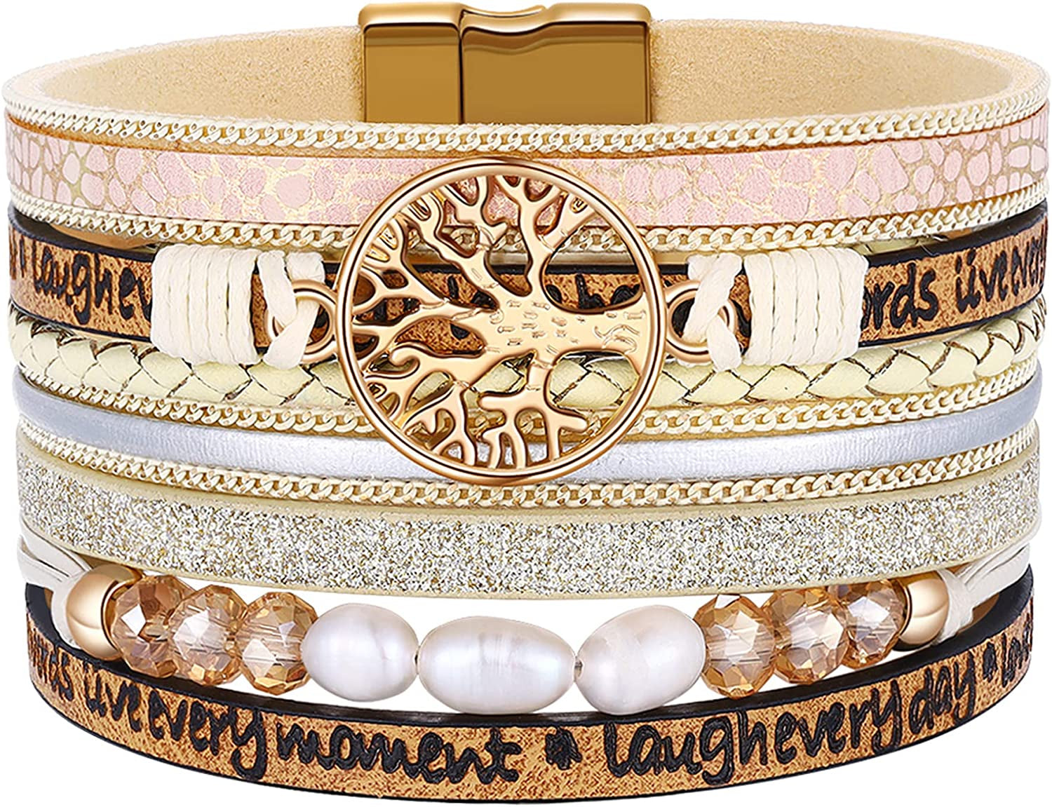 Inspirational Tree of Life Leather Bracelets for Women,Birthday Christmas Mothers Day Jewelry Gifts for Teen Girls Apparel & Accessories > Jewelry > Bracelets AURGTTCG 01-Beige  