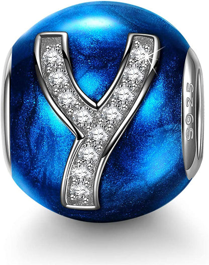 NINAQUEEN Letter Charms A-Z Beads, 925 Sterling Silver with Enamel and Cubic Zirconia, Fit Charms Bracelet and Necklace, Jewelry Box for Personalized Gift Apparel & Accessories > Jewelry > Bracelets NINAQUEEN Y  