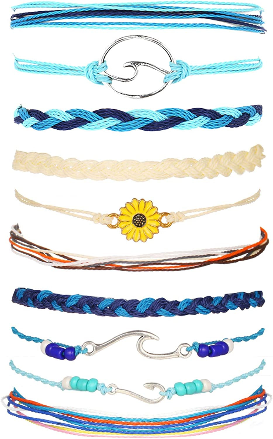 Long Tiantian Wave Bracelets for Teen Girls Cute Boho Braided String Beach Ocean Bracelet for Women Summer Jewelry Gift Apparel & Accessories > Jewelry > Bracelets Long tiantian M  