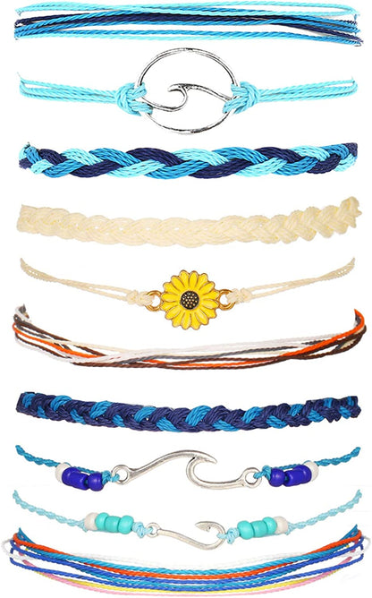 Long Tiantian Wave Bracelets for Teen Girls Cute Boho Braided String Beach Ocean Bracelet for Women Summer Jewelry Gift Apparel & Accessories > Jewelry > Bracelets Long tiantian M  