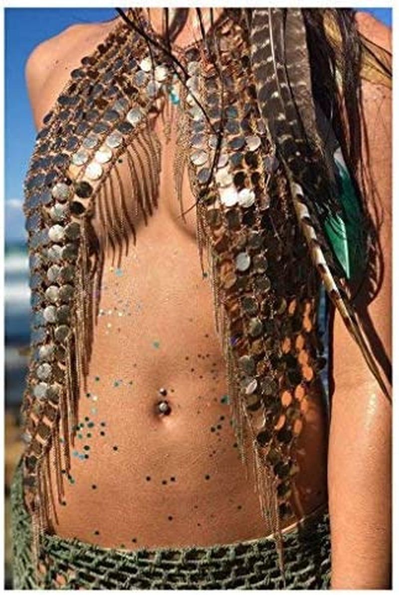 Women'S Body Belly Chain Silver Bra Jewelry Sexy Necklace Bikini for Beach Party Apparel & Accessories > Jewelry > Body Jewelry Ytzada   