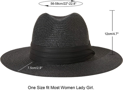 JOYEBUY Womens UPF50 Foldable Summer Straw Hat Wide Brim Fedora Sun Beach Hat Apparel & Accessories > Clothing Accessories > Hats JOYEBUY   