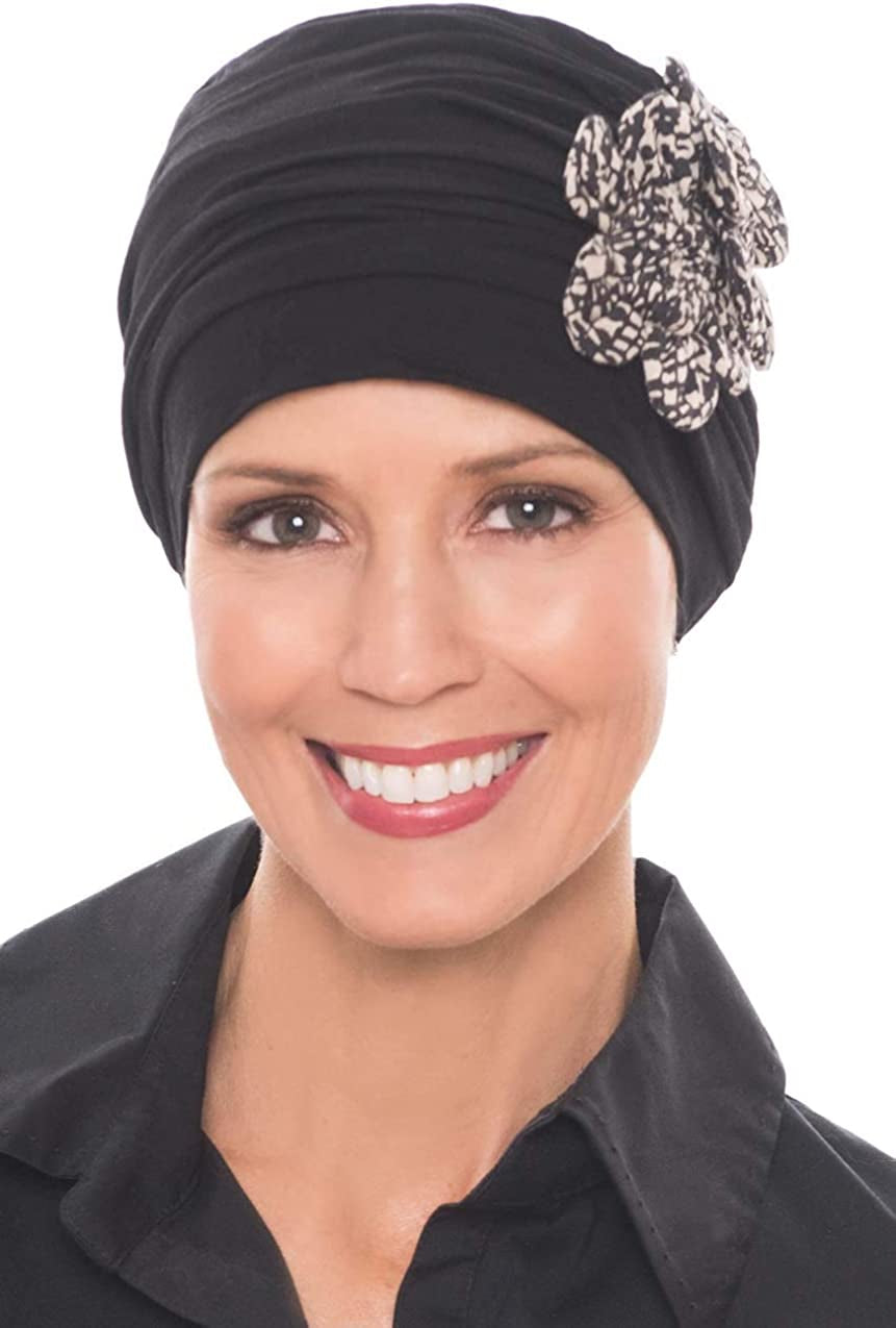 Cardani Large Flapper Turban Viscose from Bamboo Hat for Large Heads Apparel & Accessories > Clothing Accessories > Headwear Cardani Black W/ Mini Mosaic One Size 