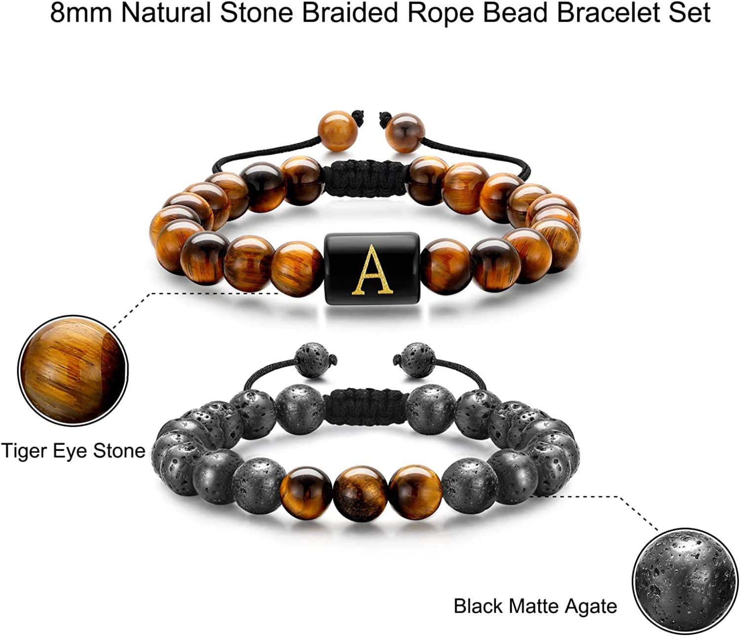 Lava Rock Bracelets for Men, 8Mm Tiger Eye Lava Rock Stone Mens Beaded Bracelets Men Bracelets Set Initial Bracelets for Men Adjustable Bracelet Jewelry Gifts for Men Father Boyfriends Husband Apparel & Accessories > Jewelry > Bracelets M MOOHAM   