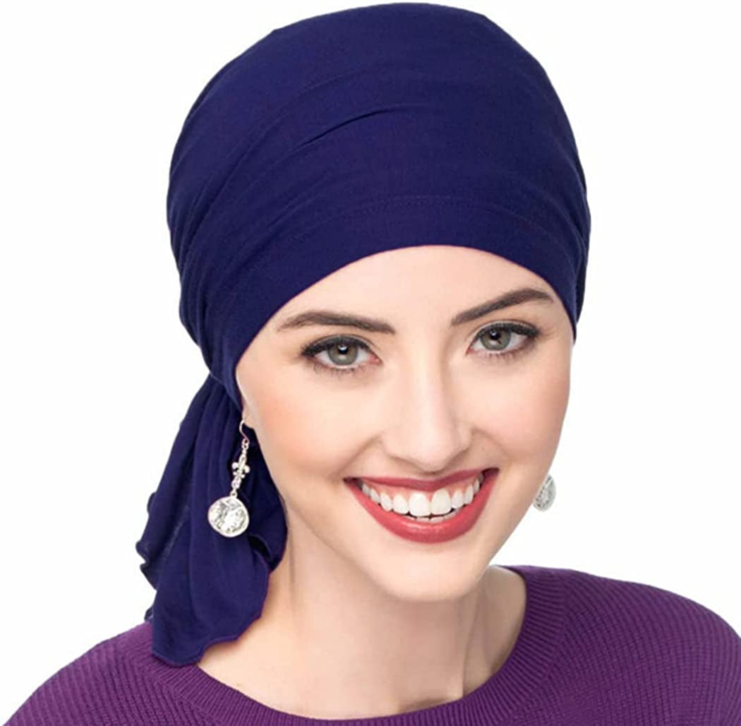 GORTIN Chemo Headwear Black Turban Headscarfs Cancer Slip on Headwear for Hair Loss Pre-Tied Sleep Beanie Headwraps for Women Apparel & Accessories > Clothing Accessories > Headwear GORTIN Navy Blue  