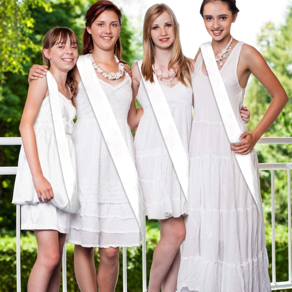 Blank White Satin Sash 6 Pack - Make Your Own Party, Pageant or Party Sash for Parades, Party, Pageants, Baby Showers, Bachelorette Parties (6 Pack Satin White Sashes) Apparel & Accessories > Clothing Accessories > Sashes Jade Ibis   