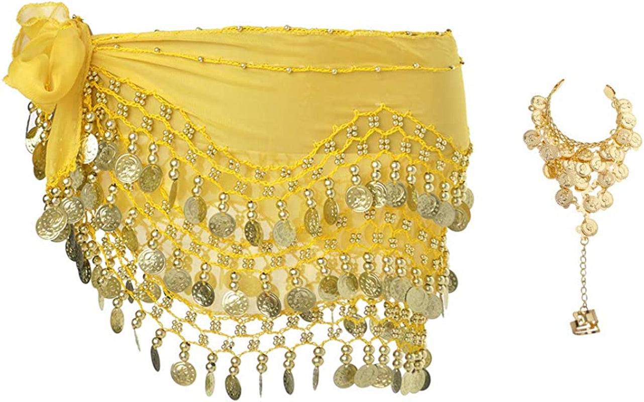 Bellylady Gold Coins Belly Dance Hip Scarf, Wholesale Dance Belt & Gypsy Bracelet Apparel & Accessories > Clothing Accessories > Scarves & Shawls BellyLady Yellow  