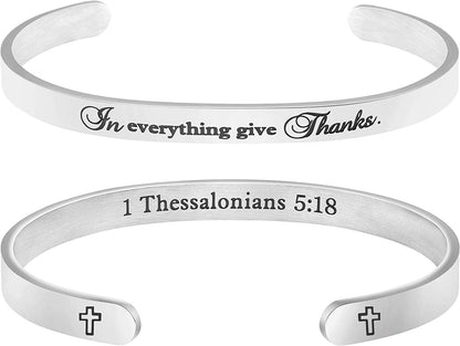 Christian Bracelets for Women Inspirational Gifts Bible Verse Religious Faith Jewelry Cuff Bracelet Mothers Day Christmas Birthday Jewelry for Her Mother Daughter Apparel & Accessories > Jewelry > Bracelets Memgift 1 Thessalonians 5:18-In everything give Thanks  