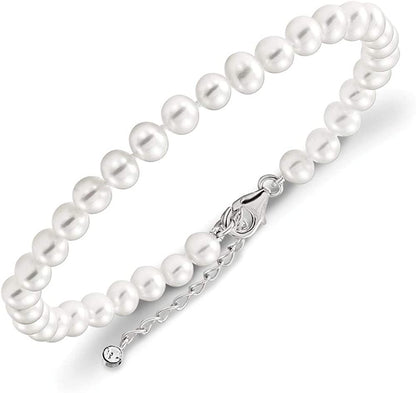 Solid 925 Sterling Silver 6-7Mm Freshwater Cultured Pearl and CZ Cubic Zirconia 2In Ext Anklet Apparel & Accessories > Jewelry > Anklets Sonia Jewels   