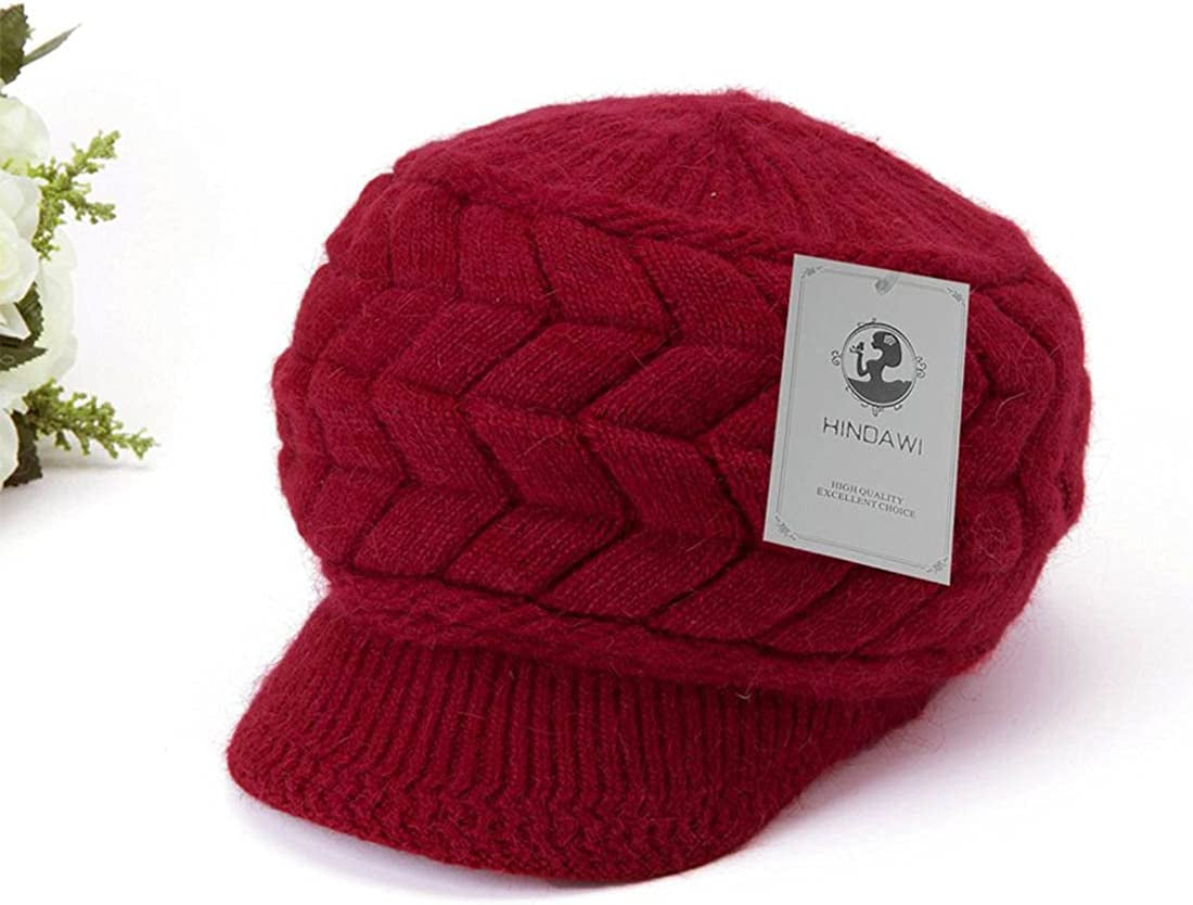 HINDAWI Women Winter Warm Knit Hat Wool Snow Ski Caps with Visor Apparel & Accessories > Clothing Accessories > Hats HINDAWI   