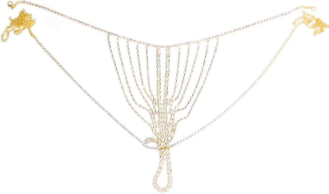 STONEFANS Crystal Body Chain Jewelry for Women Sexy Panties Rhinestone G String Thong Crystal Lingerie Belly Chain Waist Underwear Apparel & Accessories > Jewelry > Body Jewelry STONEFANS Classic - Gold  