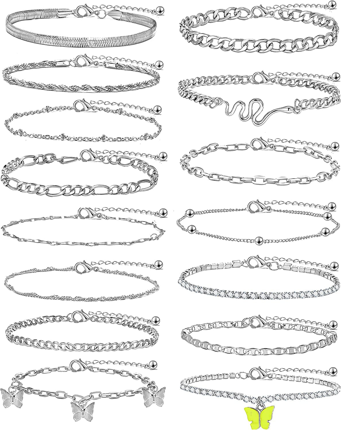 Gold Ankle Bracelets for Women, Girls Boho Anklet Bracelet Set, Silver Butterfly Foot Chains, Womens Adjustable Cute Anklets Apparel & Accessories > Jewelry > Anklets iF YOU Style 4_16 pcs silver  