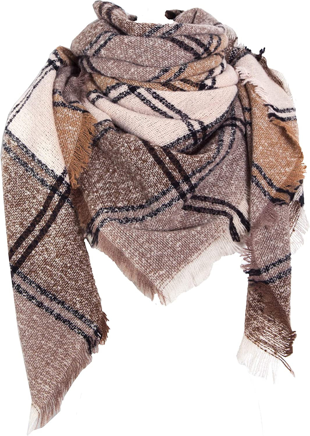 Wander Agio Womens Winter Scarfs Warm Scarf Half Shawls Triangle Scarves Stripe Plaid Apparel & Accessories > Clothing Accessories > Scarves & Shawls Wander Agio Black Brown 22  