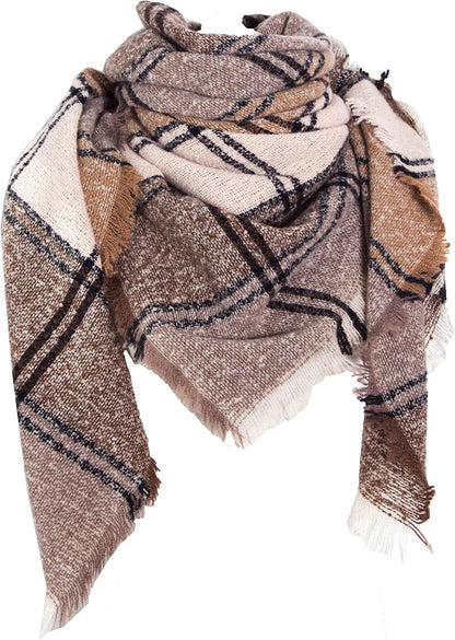 Wander Agio Womens Winter Scarfs Warm Scarf Half Shawls Triangle Scarves Stripe Plaid Apparel & Accessories > Clothing Accessories > Scarves & Shawls Wander Agio Black Brown 22  