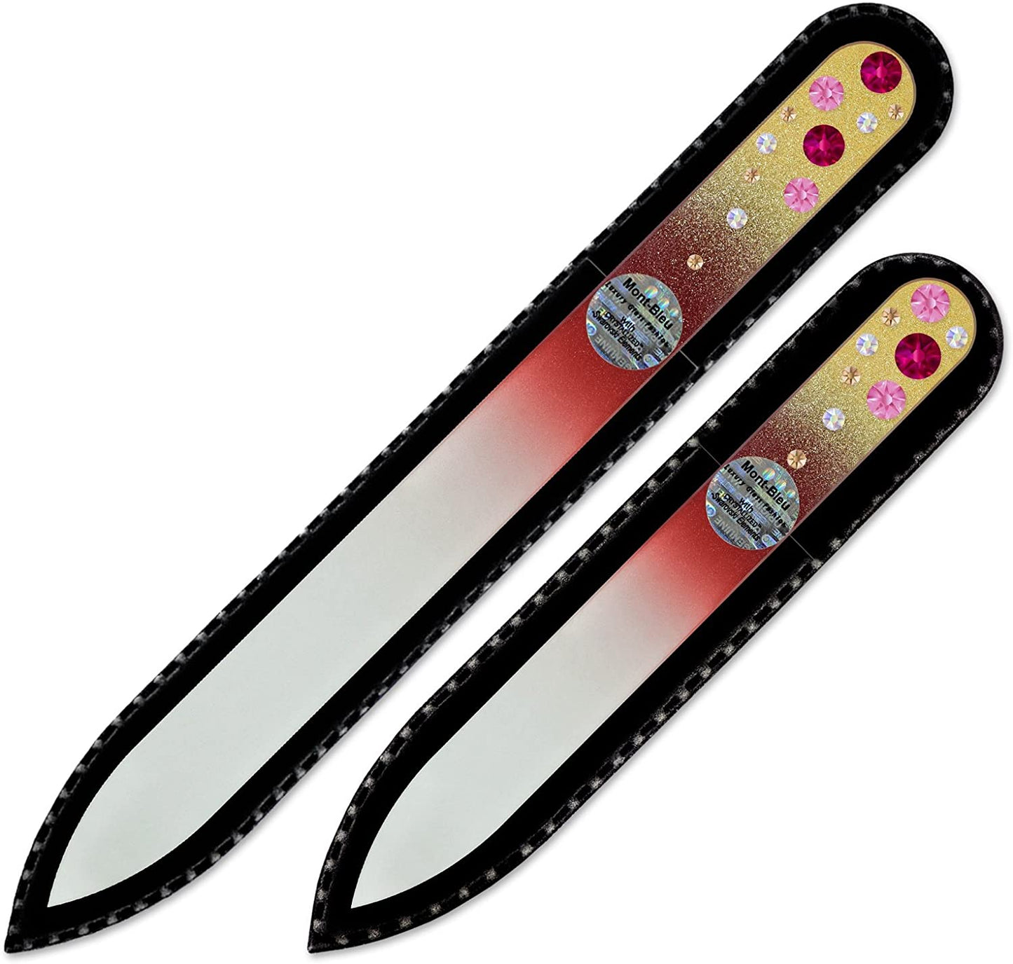 Nail Files - Mont Bleu Set of 2 Glass Nail Files Hand Decorated with Crystals - Czech Tempered Glass - Travel Nail File for Shiny Nails - Crystal Nail Files Health & Beauty > Personal Care > Cosmetics > Cosmetic Tools > Nail Tools Mont Bleu Ruby - Rose  