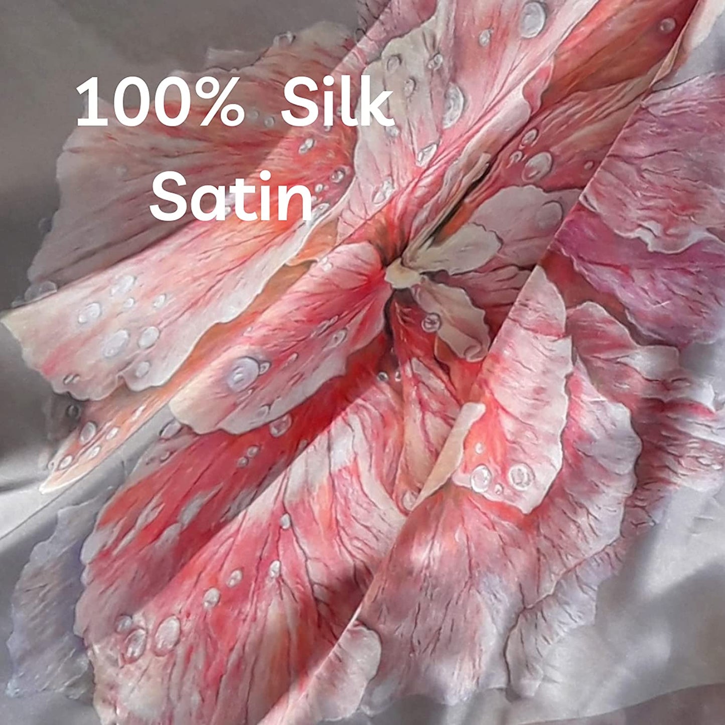 Designer Square Silk Scarf for Women Hand Painted and Printed Grey Shawl with Pink Rose Unique by Edgalart Apparel & Accessories > Clothing Accessories > Scarves & Shawls Generic   