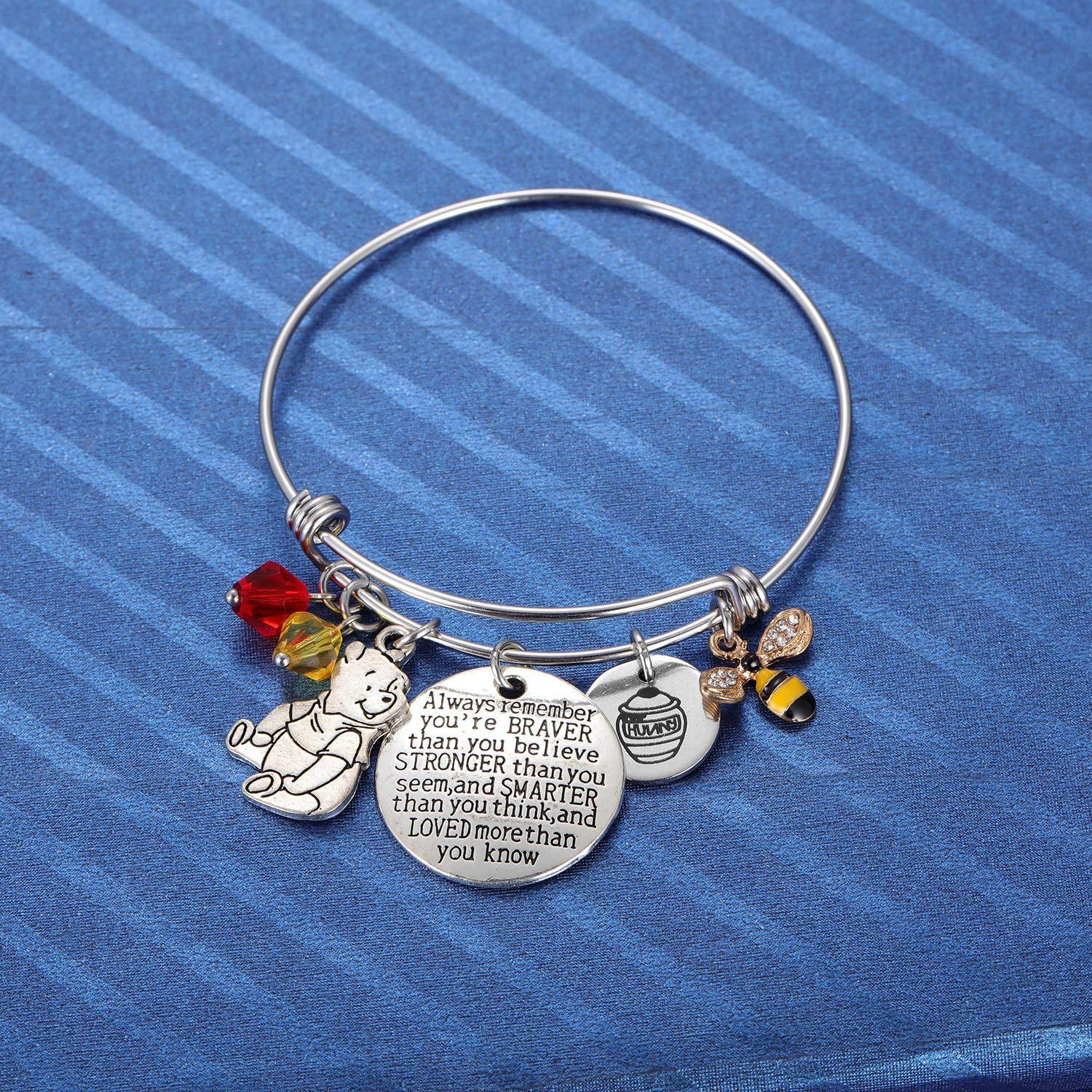 Inspired by Classic Gifts You Are Braver than You Believe, Bee, Hunny, Pooh Bear Charm Inspirational Jewelry for Women Girls Apparel & Accessories > Jewelry > Bracelets Kvekstio   