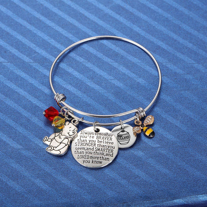 Inspired by Classic Gifts You Are Braver than You Believe, Bee, Hunny, Pooh Bear Charm Inspirational Jewelry for Women Girls Apparel & Accessories > Jewelry > Bracelets Kvekstio   