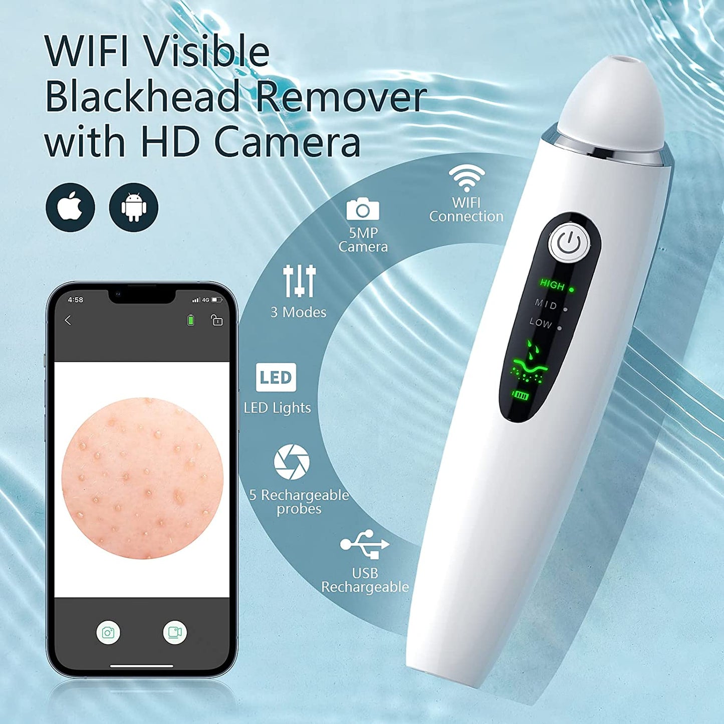 Blackhead Remover Pore Vacuum, Electric Facial Deep Cleaner, USB Rechargeable Male and Female Acne Whitehead Extraction Tool, 6 Suction Heads & 3 Adjustable Suction Health & Beauty > Personal Care > Cosmetics > Cosmetic Tools > Skin Care Tools TTozka   