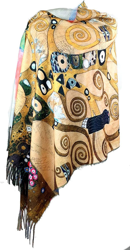 Plum Feathers Super Soft Cashmere Feel Double Sided Reversible Art Shawl Scarf Van Gogh Monet Klimt Inspired Apparel & Accessories > Clothing Accessories > Scarves & Shawls Plum Feathers   