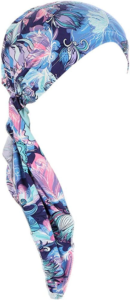 Fxhixiy Pre-Tied Bandana Turban Hat Chemo Cancer Headscarf Headwraps Headwear for Women Hair Cover Hat Apparel & Accessories > Clothing Accessories > Bandanas & Headties Fxhixiy Blue Cashew Flower  