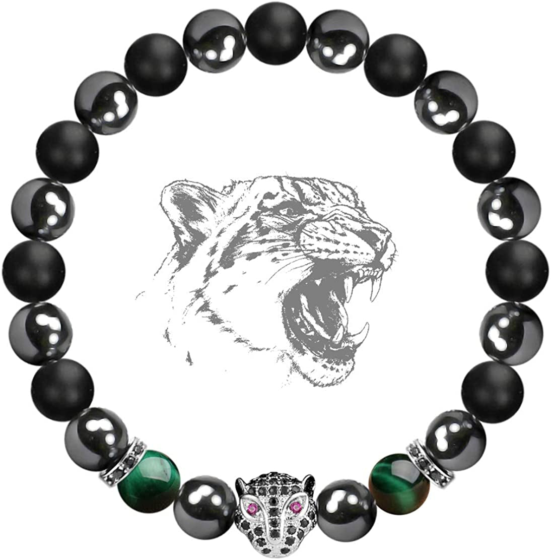 Karseer Black Panther Natural Stone Anxiety Bracelet Healing Crystals and Magnetic Energy Balance Stress Relief Beaded Bracelet Yoga Meditation Praying Protection Jewelry Gift Apparel & Accessories > Jewelry > Bracelets Karseer   
