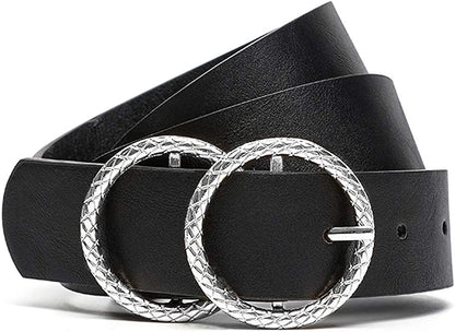 Earnda Women'S Leather Belt Fashion Soft Faux Leather Waist Belts for Jeans Dress Apparel & Accessories > Clothing Accessories > Belts Earnda Black Large: fits waist from 35"-38" 