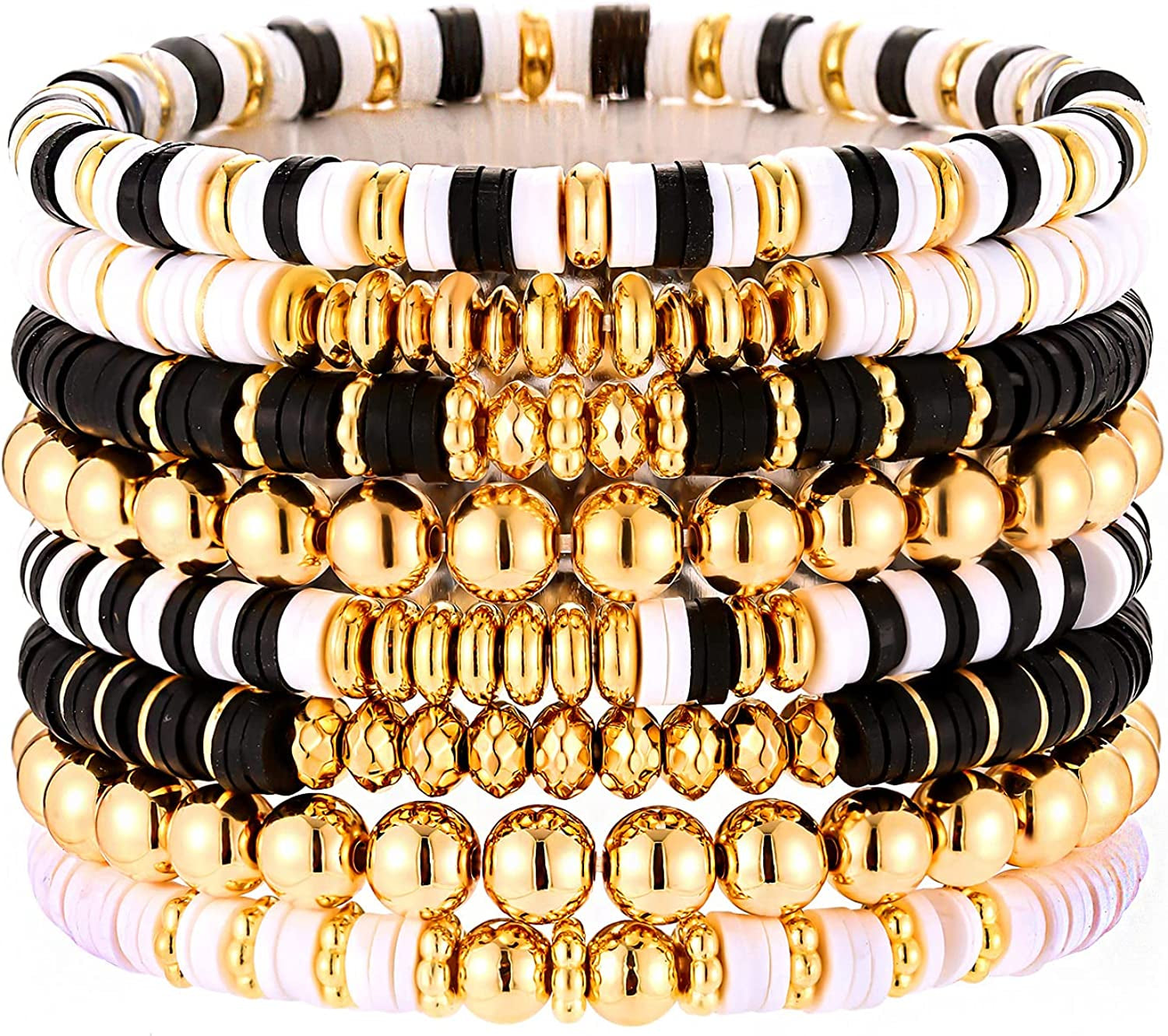 Surfer Heishi Bracelets for Women Stackable Rainbow Vinyl Disc Clay Beaded Stretch Bracelets Elastic Layering Friendship Bracelets Boho Summer Beach Jewelry Apparel & Accessories > Jewelry > Bracelets XOCARTIGE Style E  