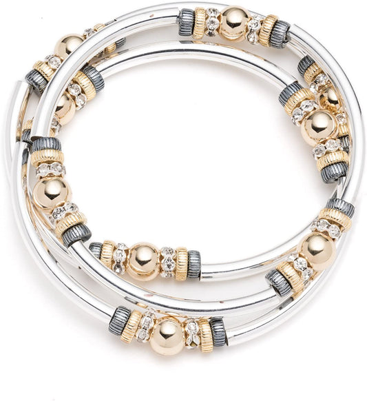 NINE WEST Women'S Classics Tri-Tone Set of 3 Bangle Stretch Bracelet Apparel & Accessories > Jewelry > Bracelets Nine West   