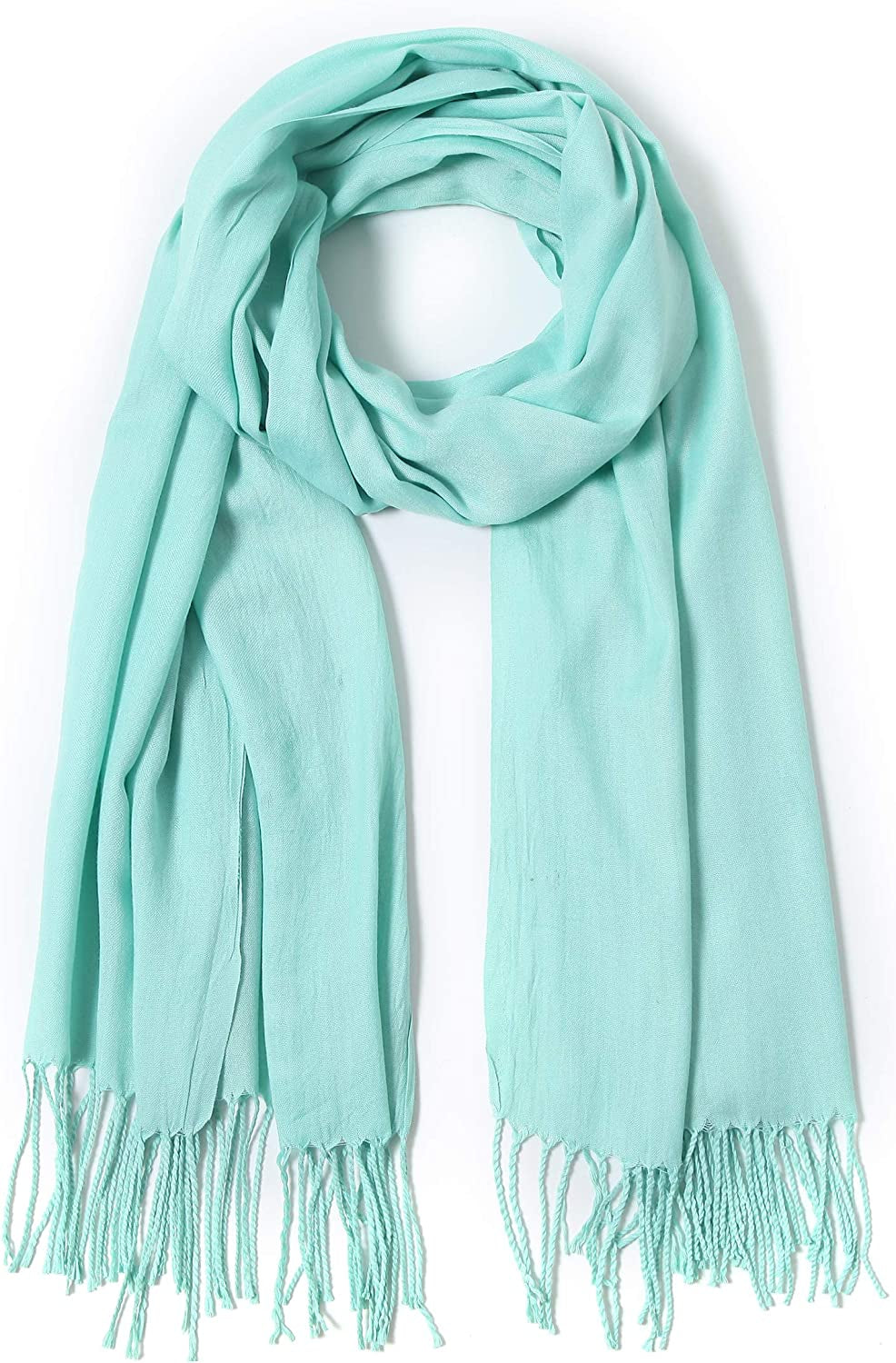 Pashmina Shawls and Wraps Large Scarfs for Women Wedding Party Bridal Long Fashion Solid Shawl Wrap with Fringes Apparel & Accessories > Clothing Accessories > Scarves & Shawls Cindy & Wendy Mint Blue  