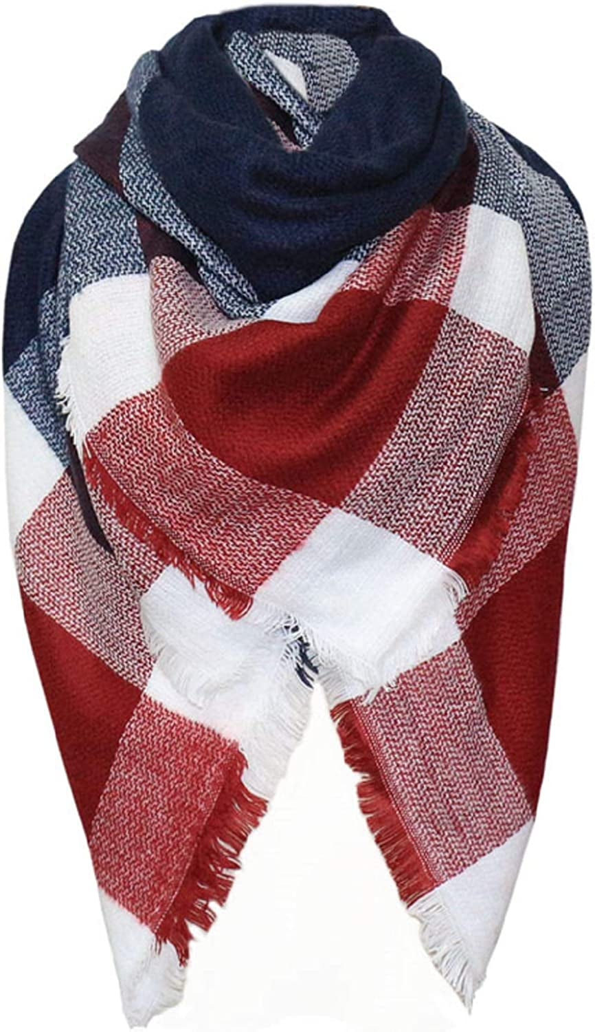 Plaid Scarf Soft Warm Tartan Shawl Cape Blanket Scarves Fashion Wrap Apparel & Accessories > Clothing Accessories > Scarves & Shawls vxsvxm Wine Navy White  