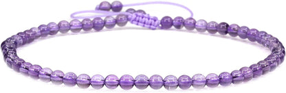 Keleny Natural Gemstone 4Mm round Bead Charm Stretch Anklet for Women Brown Rope Adjustable 8.6-11 Inch Apparel & Accessories > Jewelry > Anklets Kelenystones Purple Lavender Amethyst  